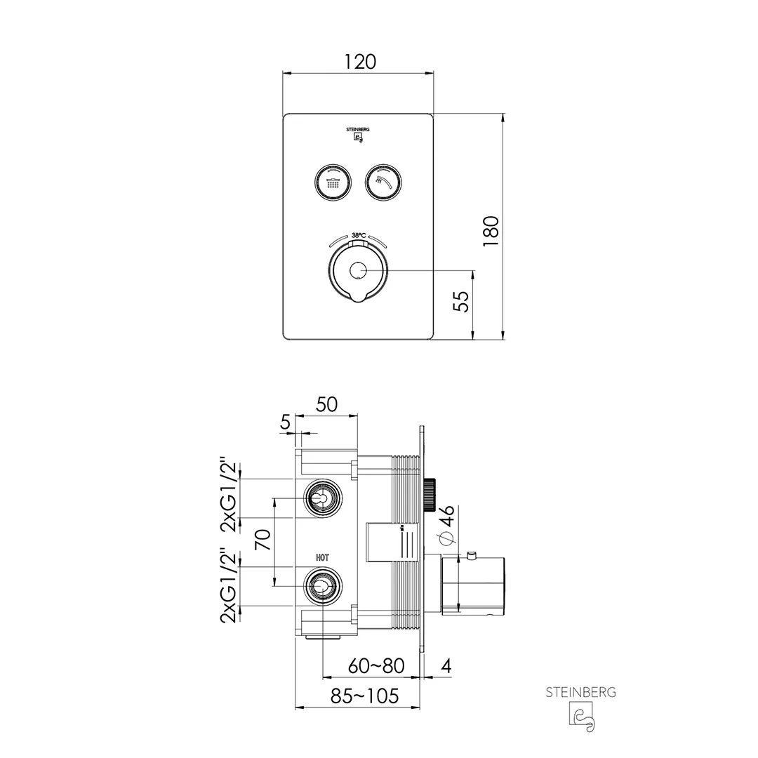 Steinberg Serie 390 Unterputz Wannen-Brause-Thermostat Brushed Nickel