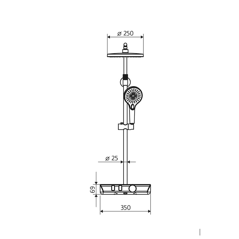 HSK Duschsystem AquaX Pro 200 Thermostat mit Ablage-Kopfbrause flach ø 250 mm-Gunmetal gebürstet