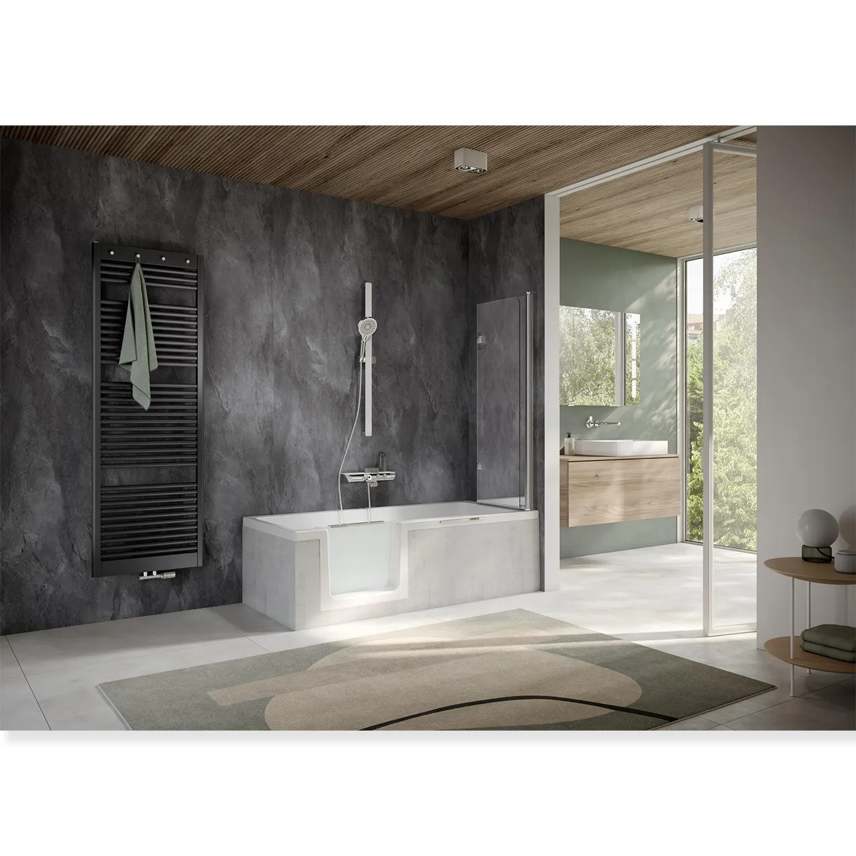 HSK Badewannenaufsatz Favorit Nova 2-teilig pendelbar 90x140cm-RA-Chrom-optik-Linea 02-mit Edelglasbeschichtung