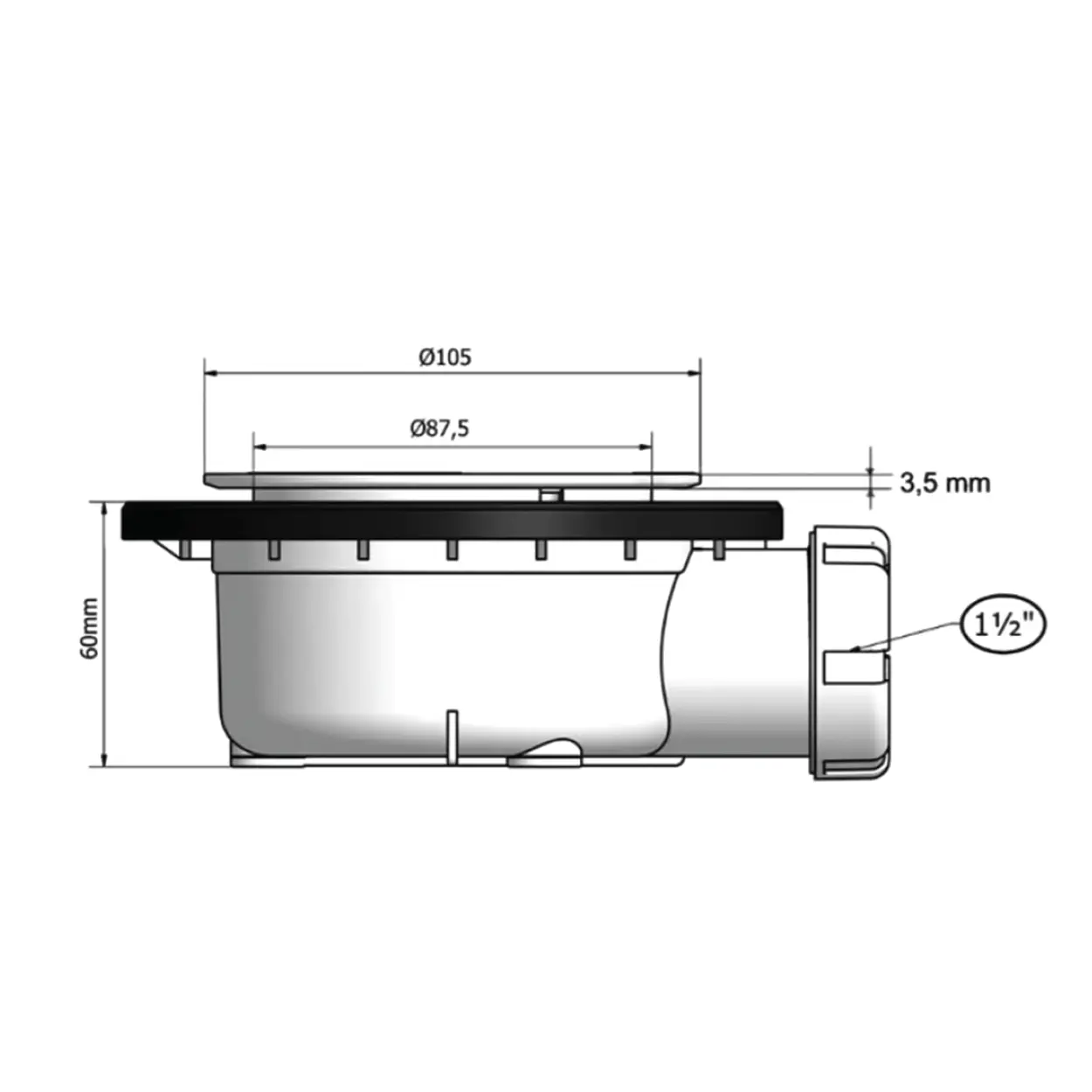 Schröder Duschablauf Optimo Slatestone L Standard technische Zeichnung