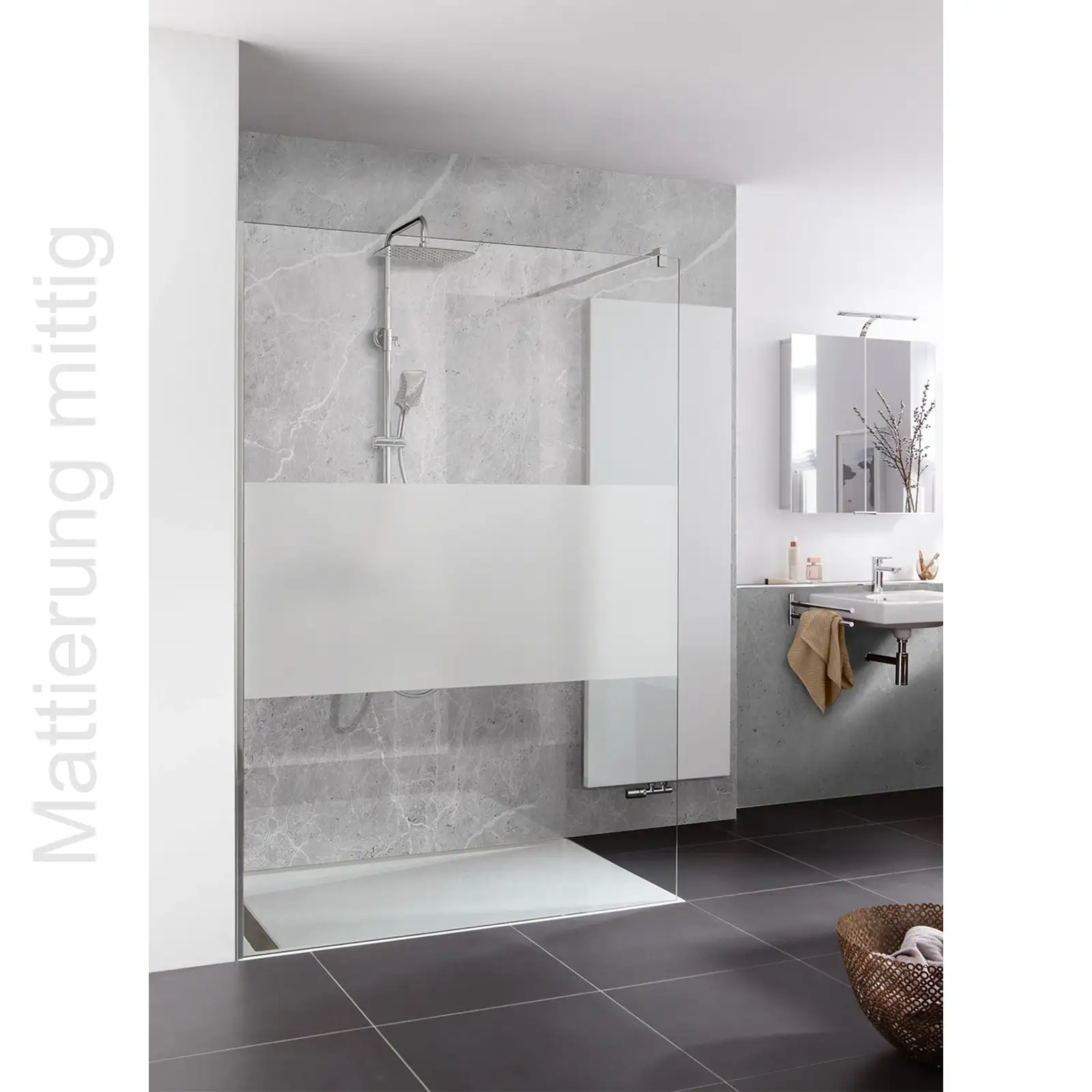 HSK Duschkabine Favorit Nova Runddusche 4-teilig pendelbar 90x90 cm-Alu Silber-matt-Mattierung mittig HSK Duschkabine Favorit Nova Runddusche 4-teilig pendelbar 90x120 cm R-Chrom-optik-Mattierung mittig-mit EGB