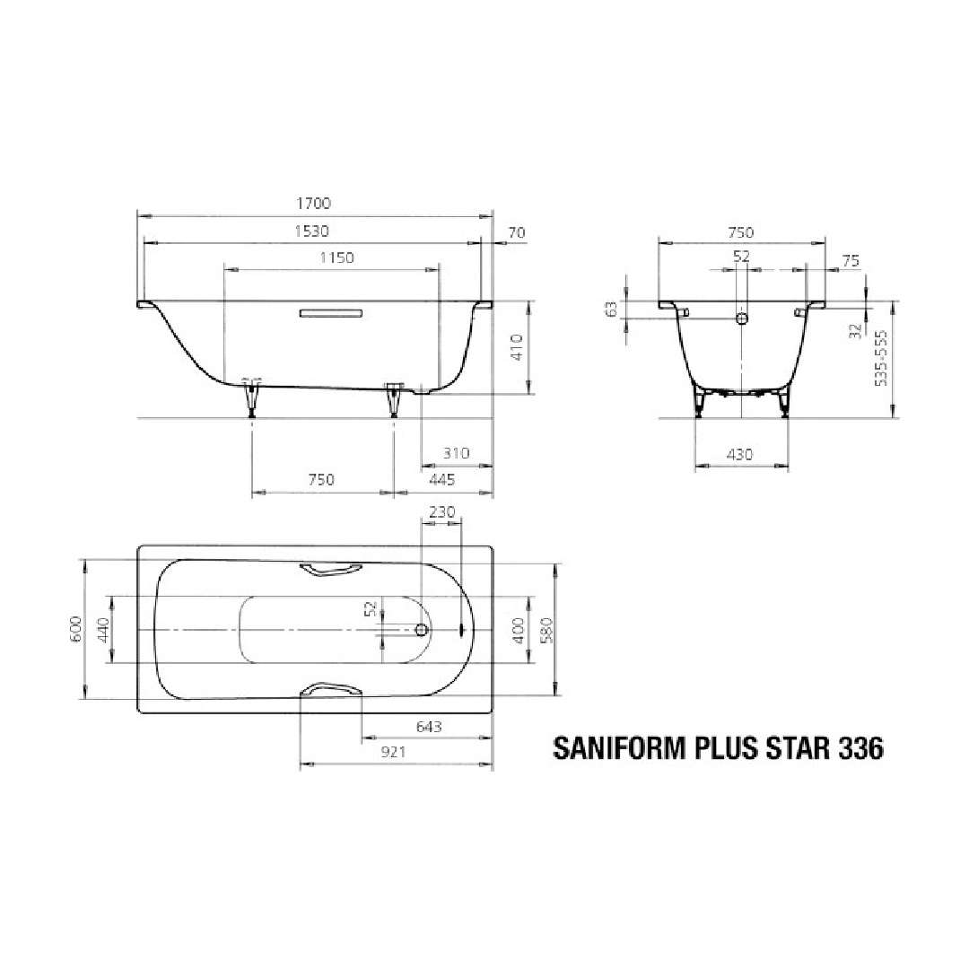 Kaldewei Stahl Badewanne SANIFORM PLUS 170 x 75 x 41 cm