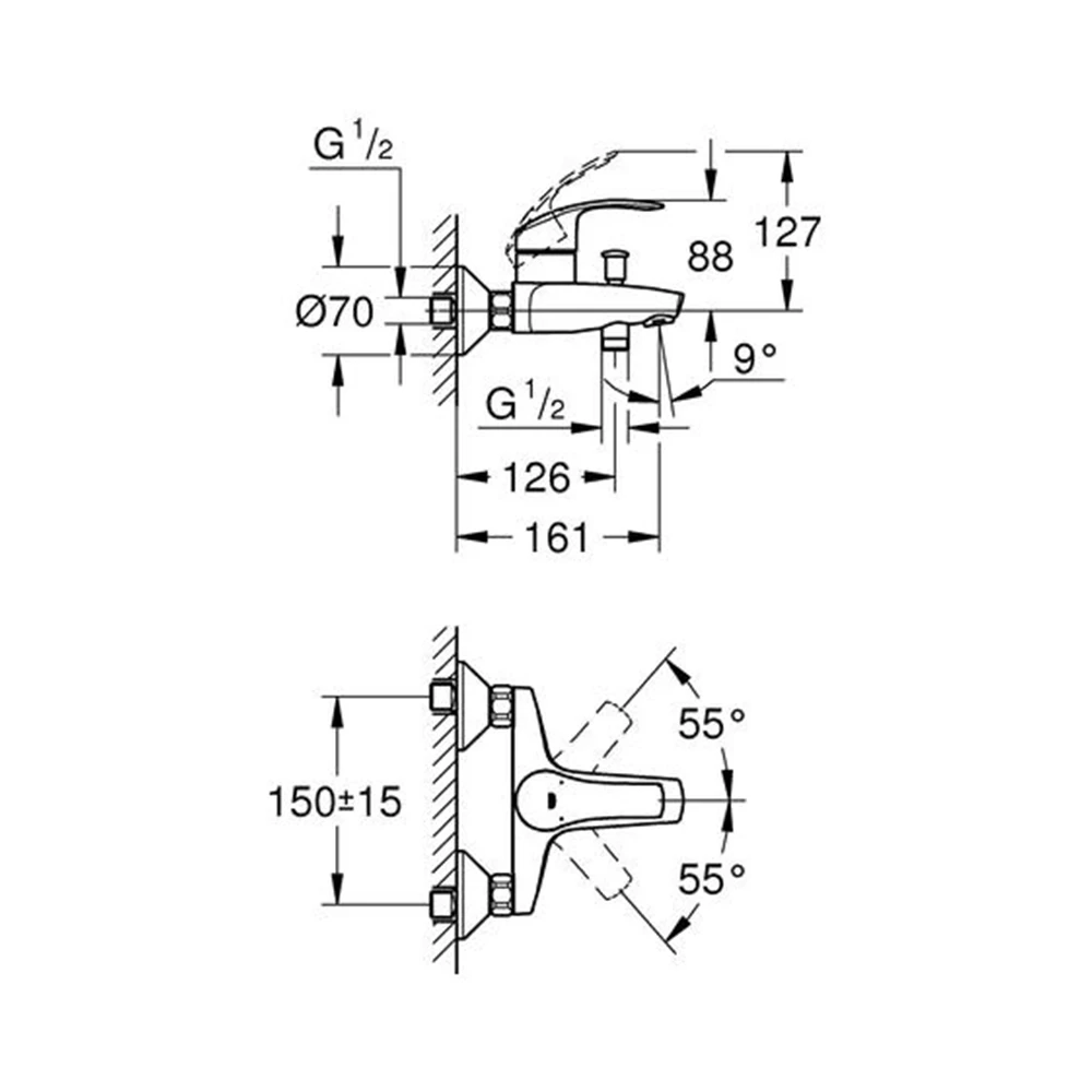 GROHE GROHE Eurosmart Einhand-Wannenbatterie ohne Brausegarnitur