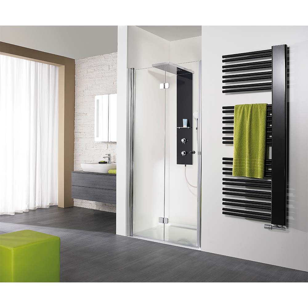 HSK Exklusic Drehfalttür Pendelbar-LA-100x200 Chinchilla-Chrom-optik-mit Edelglasbeschichtung