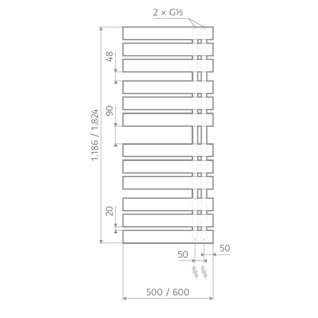 HSK Yenga Design Badheizkörper seitlich offen 1824 x 600mm-kupfer