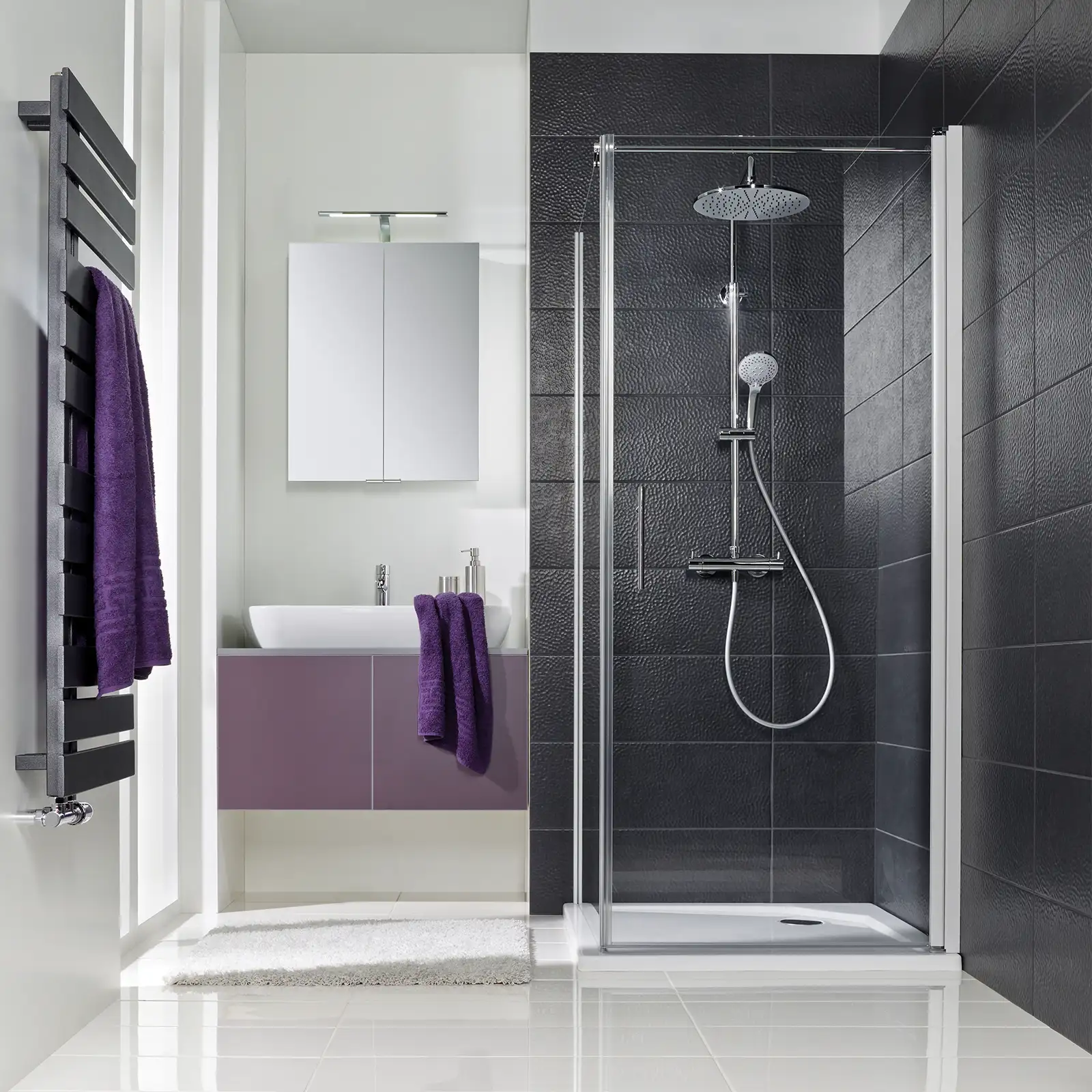 HSK Duschkabine Favorit Nova Drehtür mit Seitenwand 75x75 cm-RA-Weiß-Klar hell HSK Duschkabine Favorit Nova Drehtür mit Seitenwand 100x100 cm-RA-Chrom-optik-Linea 02-mit EGB