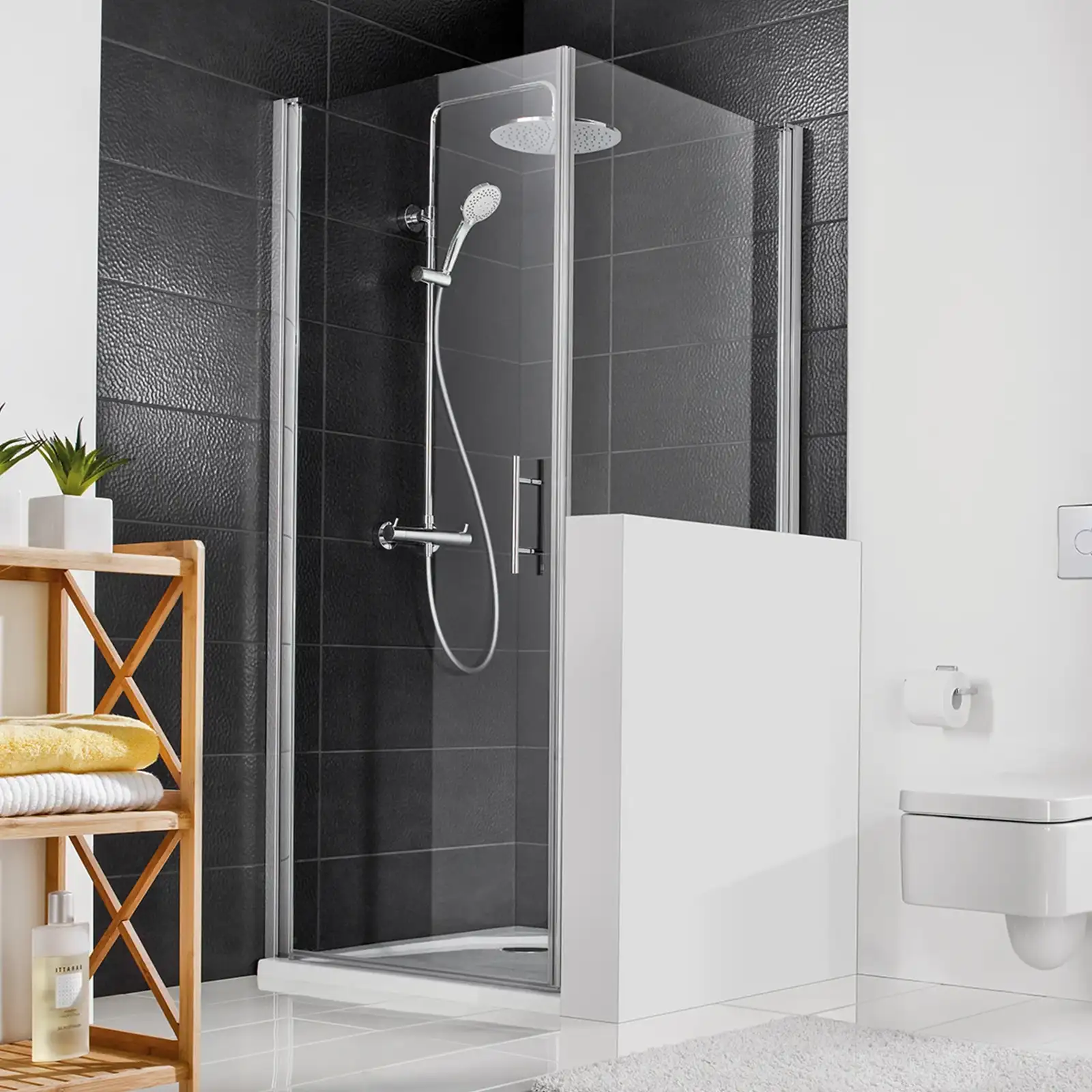 HSK Duschkabine Favorit Nova Drehtür mit verkürzter Seitenwand 90x90 cm-LA-Chrom-optik-Mattglas-mit EGB