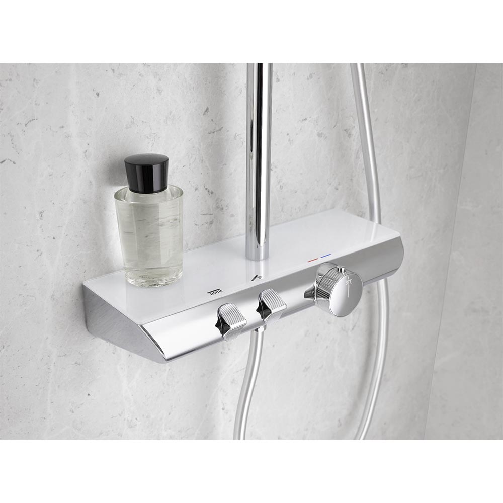 HSK Duschsystem AquaX Pro 200 Thermostat mit Ablage-Kopfbrause flach ø 300 mm-Chrom HSK Duschsystem AquaX Pro 200 Thermostat mit Ablage-Kopfbrause flach ø 300 mm-Chrom