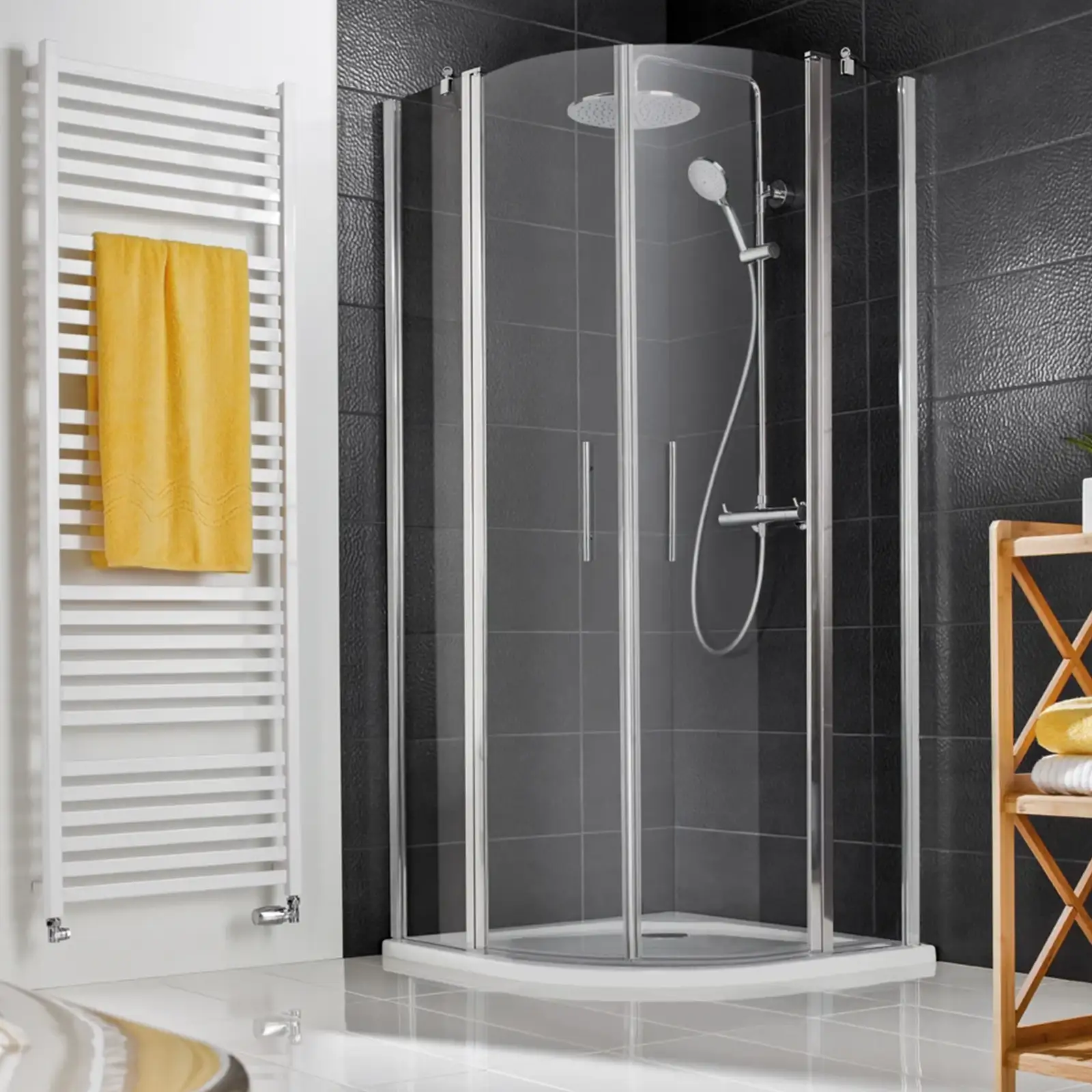 HSK Duschkabine Favorit Nova Runddusche 4-teilig pendelbar 90x90 cm-Alu Silber-matt-Klar hell HSK Duschkabine Favorit Nova Runddusche 4-teilig pendelbar 90x120 cm R-Chrom-optik-Linea 02-mit EGB