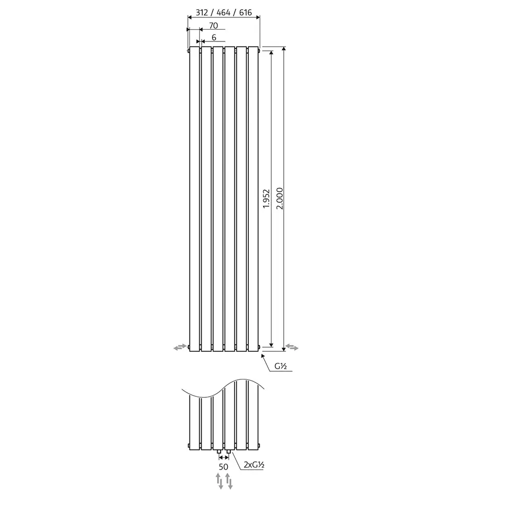 HSK Alto Paneelheizkörper Vertikal 2000 x 616 mm-manhattan-grau